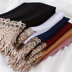 Chiffon Lace Embroidery Scarf Solid Hijab Silk Head Wrap Bandana
