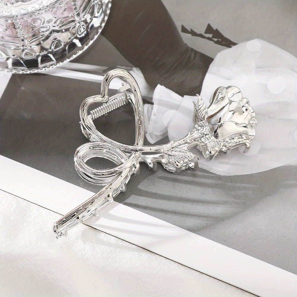 Vintage Metal Rose Flower Hair Claw Back Head Hair Claw Shark Claw Hair Accessor