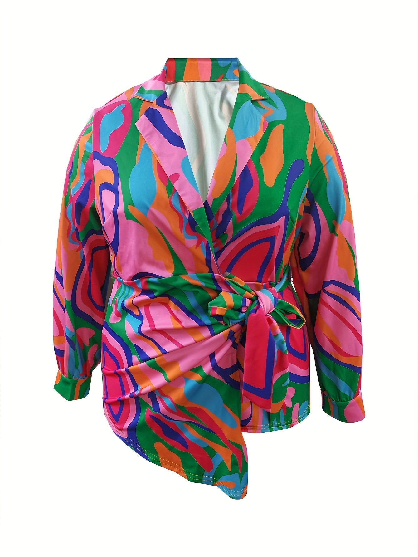  Abstract Print Lantern Sleeve Knot Dress