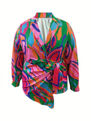  Abstract Print Lantern Sleeve Knot Dress