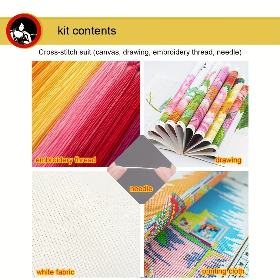 DIY Cross Stitch Kit Coffee House Flower Pattern Material