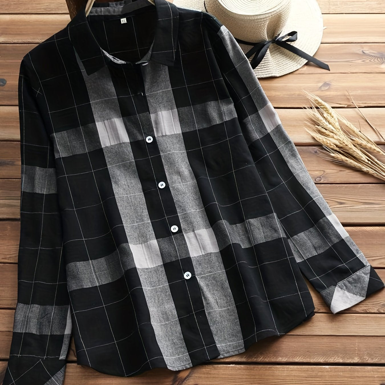  Plaid Print Long Sleeve Button Up Shirt Top