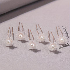 6pcs Faux Pearl Flower Hair Stick Bridal Hair Fork Wedding Hairpin