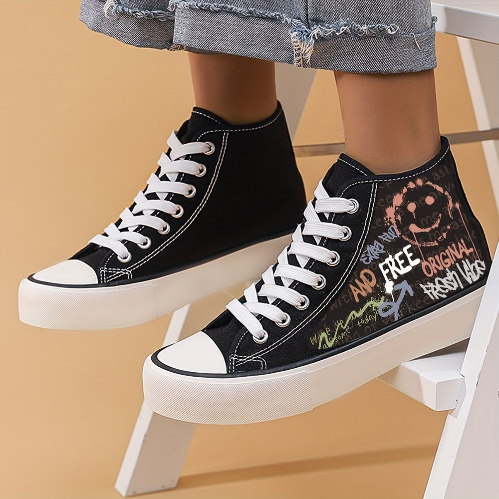 Women's Smiling Face Canvas Shoes - Streetwear and Walking