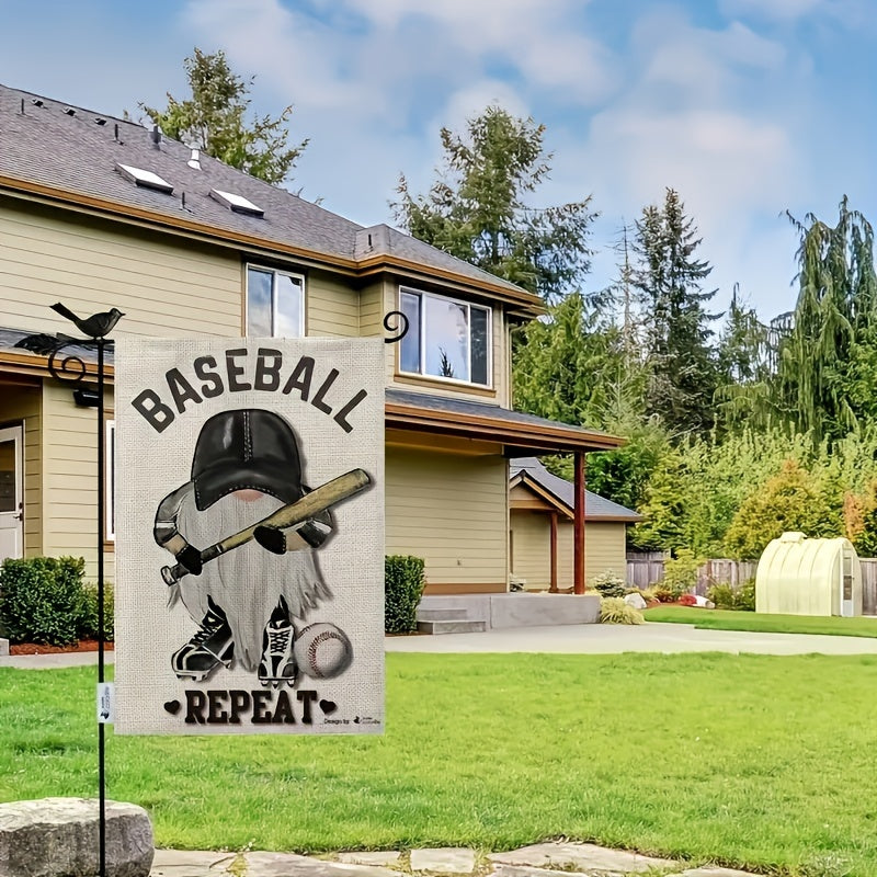 Gnome Baseball Player Garden Flag Softball League Yard Outdoor Decor