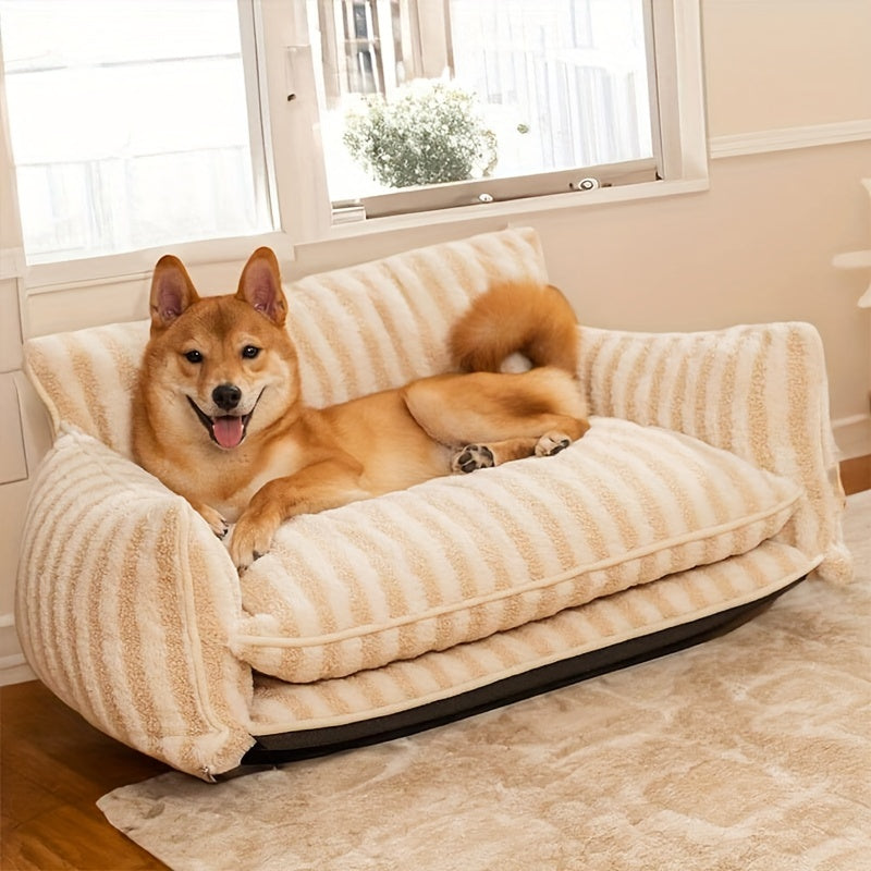 Striped Lambswool Double Layer Dog Sofa Bed