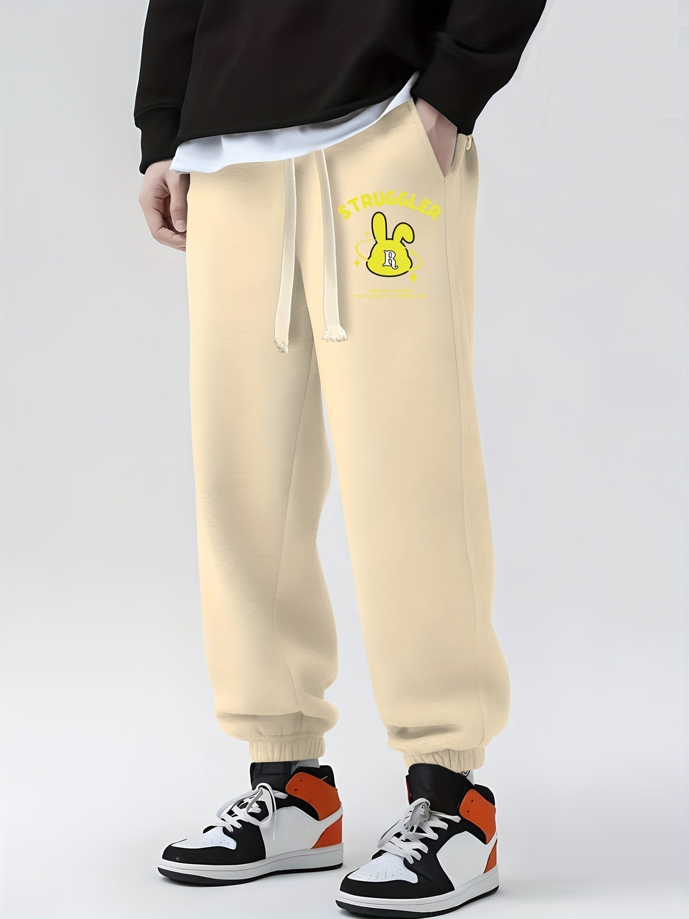 Retro Rabbit Print Drawstring Sweatpants Loose Fit Casual Joggers
