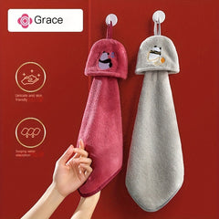 Panda Pattern Hanging Towel Coral Fleece Absorbent Soft Towel