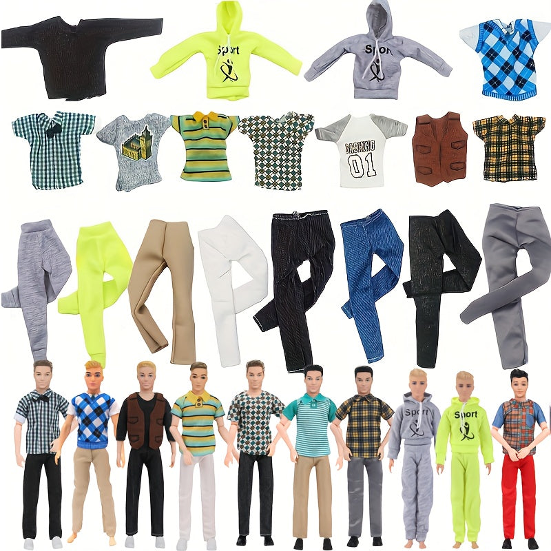 10pc Mixed Outfits for 30-02cm Male Dolls - Tops & Pants - Kids Party Clothes