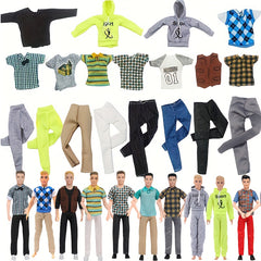 10pc Mixed Outfits for 30-02cm Male Dolls - Tops & Pants - Kids Party Clothes