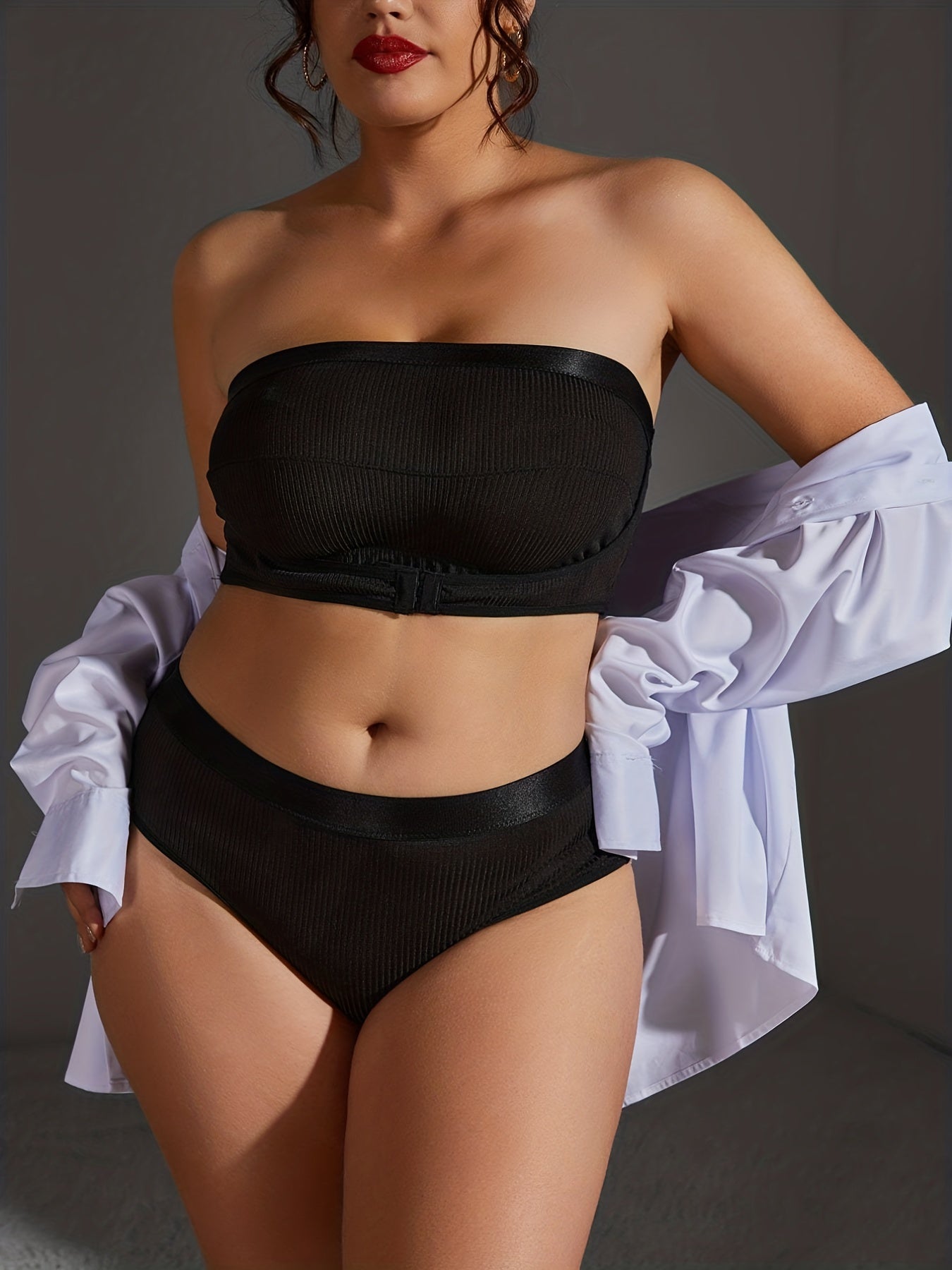  Ribbed Body Shaping Bra & Underwear Lingerie Set