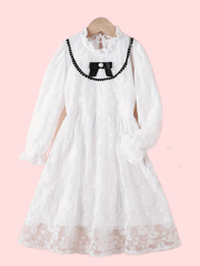 Youth Girls Lace Dress with Ruffle Collar