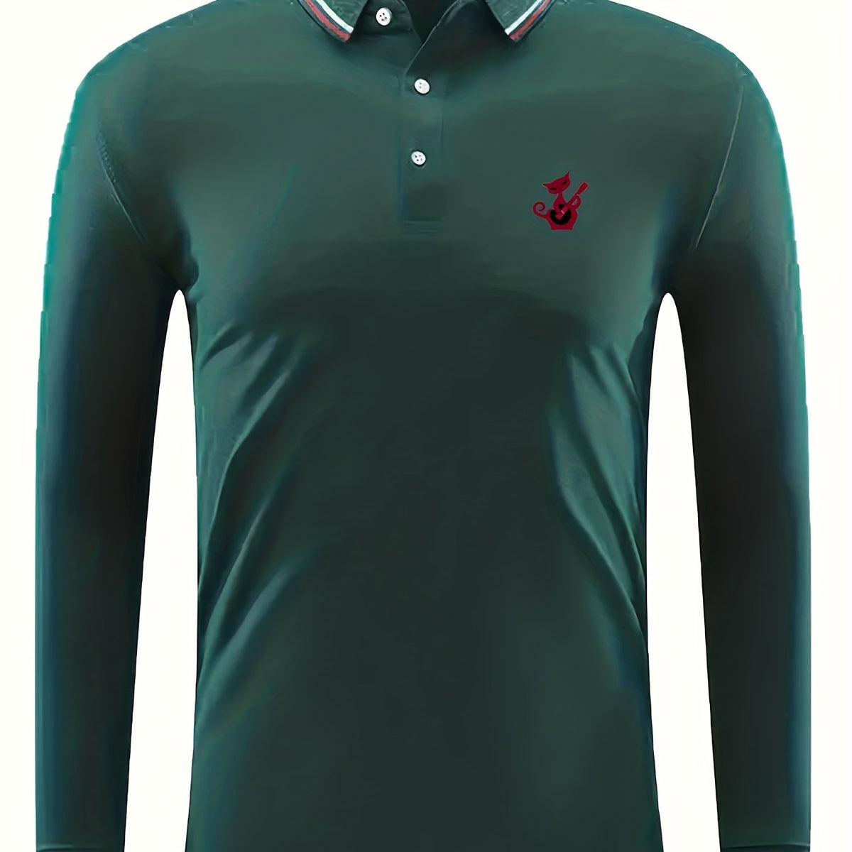 Red Cat Print Men's Polo Shirt Stretch Breathable Button Up