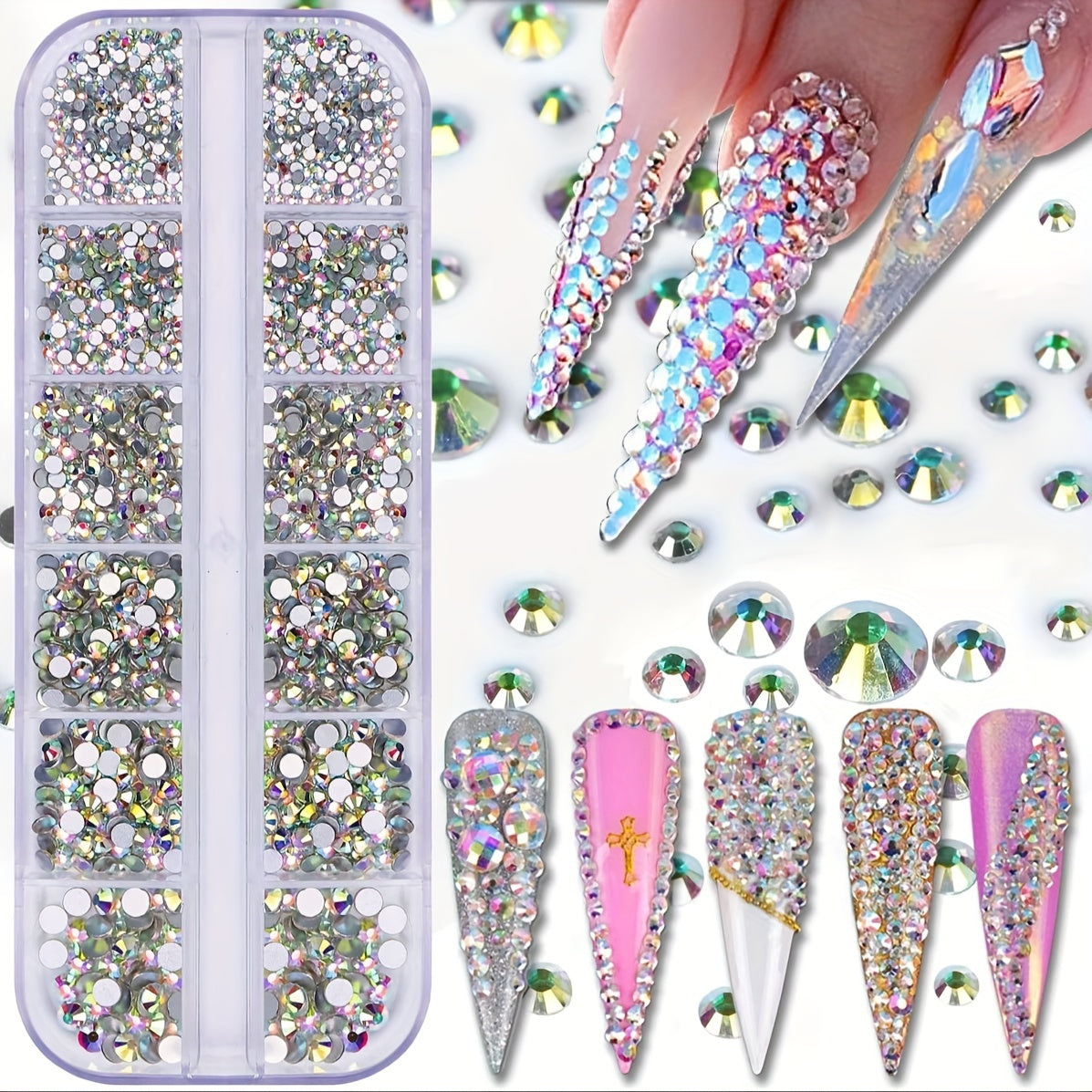 3600pcs AB Nail Art Rhinestones Crystal Gemstones for Nail Accessories