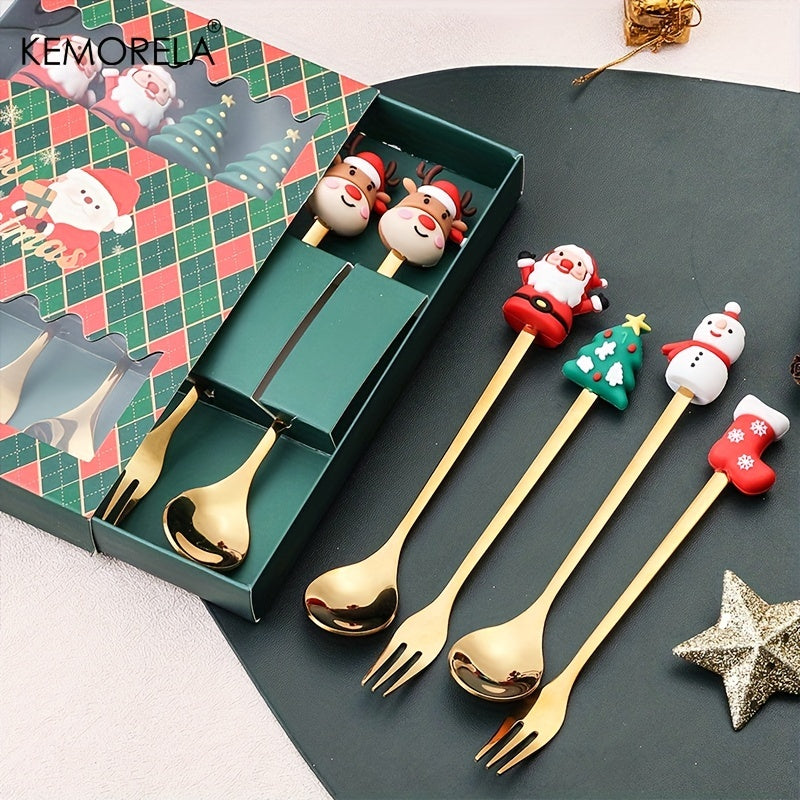 6PCS Christmas Fork And Spoon Set Stainless Steel Tableware Gift Set
