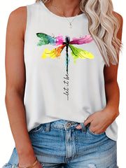  Dragonfly Print Tank Top Women's Slight Stretch Tank