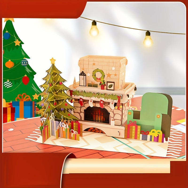 1pc Merry Christmas Pop Up Card 3D Greeting Card Holiday Winter Card