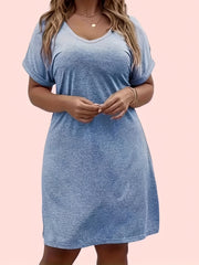  Basic Loungewear Dress Solid Short Sleeve V Neck Nightdress