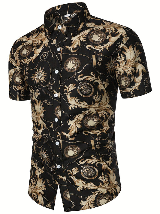 Baroque Style Print Men's Top Casual Short Sleeve Tee For Summer