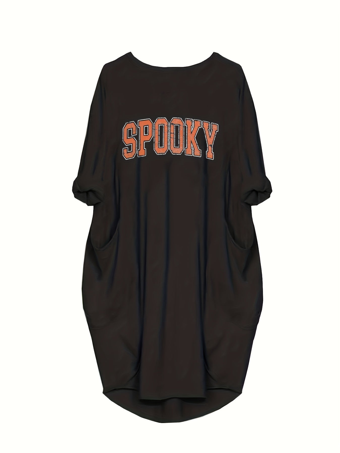 Women's Plus Crinkle Letter Print Long Sleeve Dress