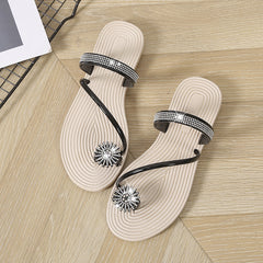 Women's Rhinestone Flat Flip Flops Open Toe Non Slip Slides Shoes