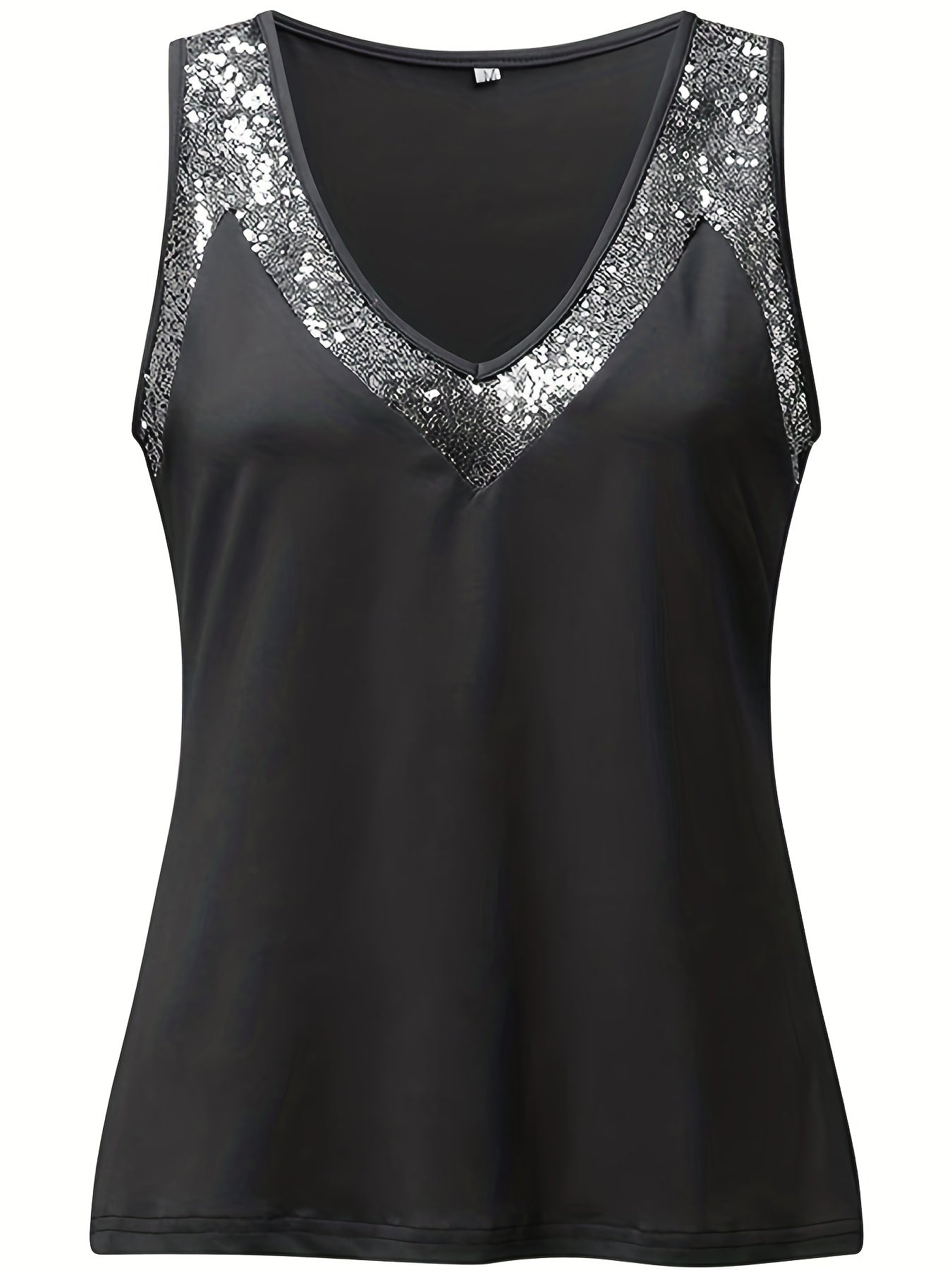  Sequin V Neck Tank Top Women's Casual Slight Stretch Tank Top