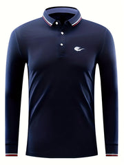 Men's Lion Head Print Long Sleeve Polo Shirt for Spring Fall