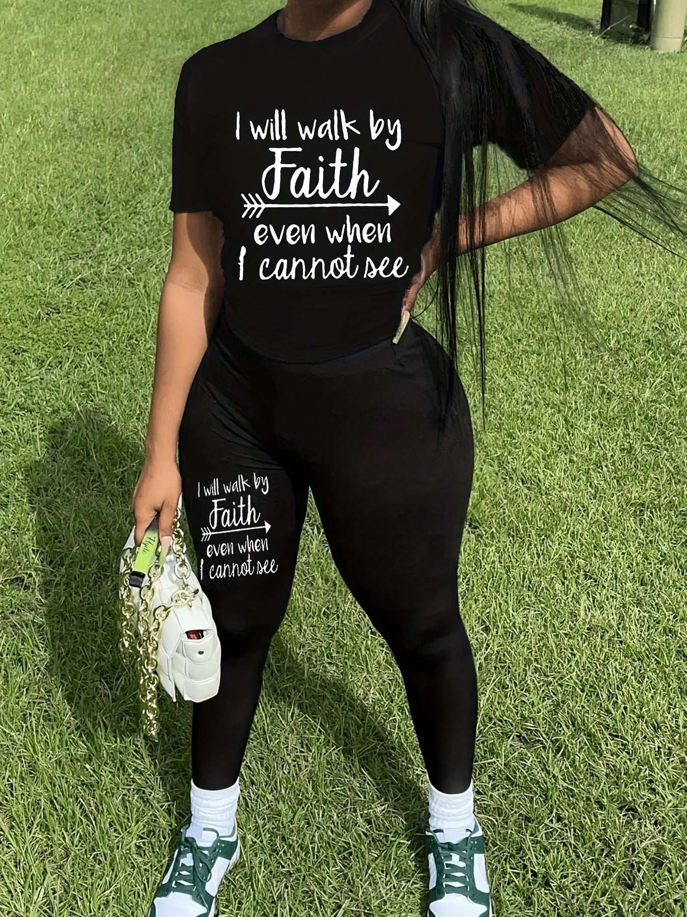 Cartoon Print Tee & Leggings Set for Women