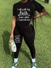 Cartoon Print Tee & Leggings Set for Women