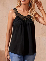 Lace Ruched Top Sleeveless Crew Neck Summer Women's Clothing