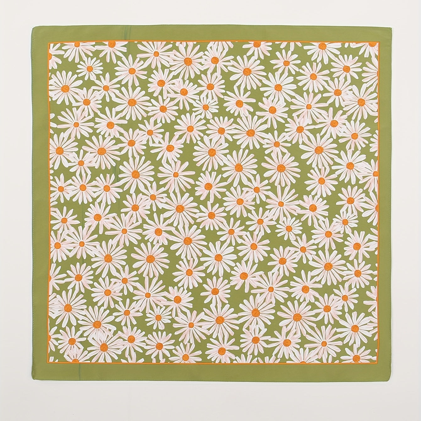 Chrysanthemum Print Square Scarf Green Bandana