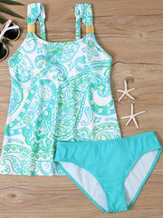  Boho Tankini Set Paisley Print Cami Top & Panty Swimsuit
