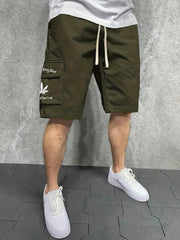 Men's Letter And Leaves Graphic Casual Sports Loose Pocket Elastic Waist Drawstr