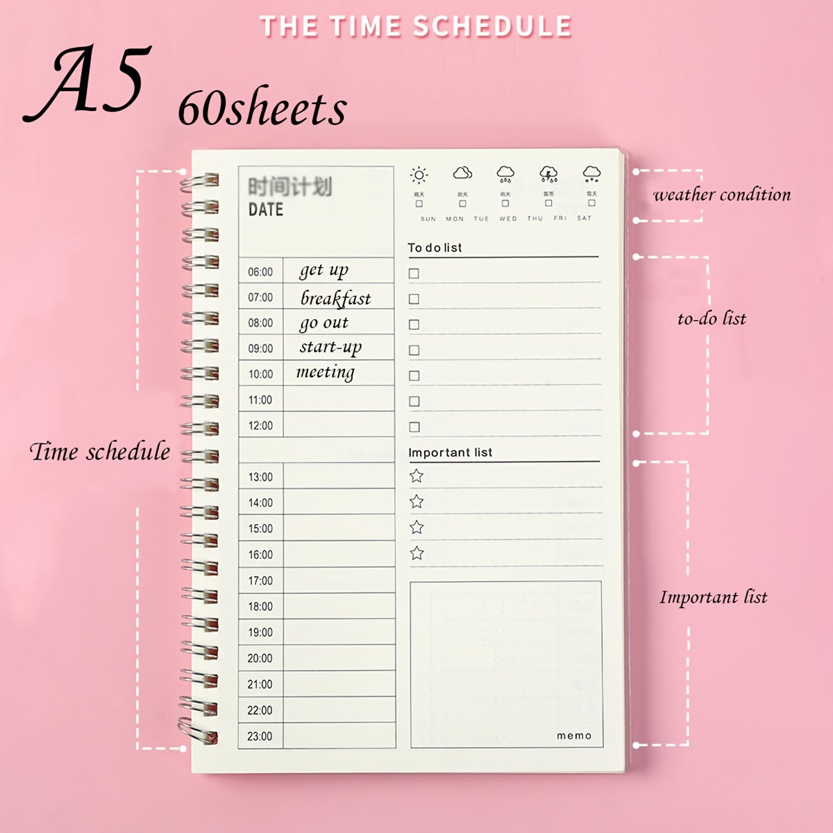 Transparent Cover Coil Notepad 60sheets Time Planner