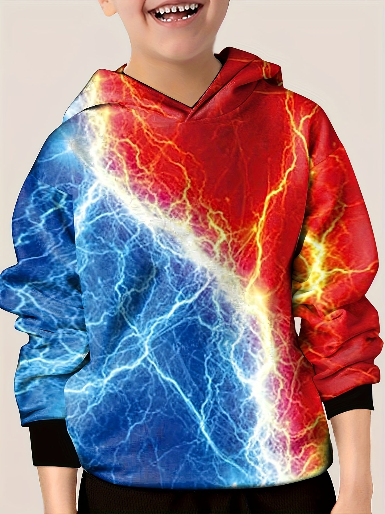Flame Lightning Graphic Hoodie For Boys 3D Digital Printed Hooded Top