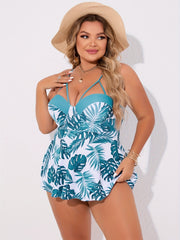  Tropical Print Cut Out Top & Panties Swimsuit Set