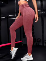  Sports Leggings Women's Plus Letter Print Tummy Control