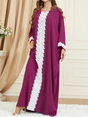  Kaftan Dress Lace Trim Batwing Sleeve Maxi Dress