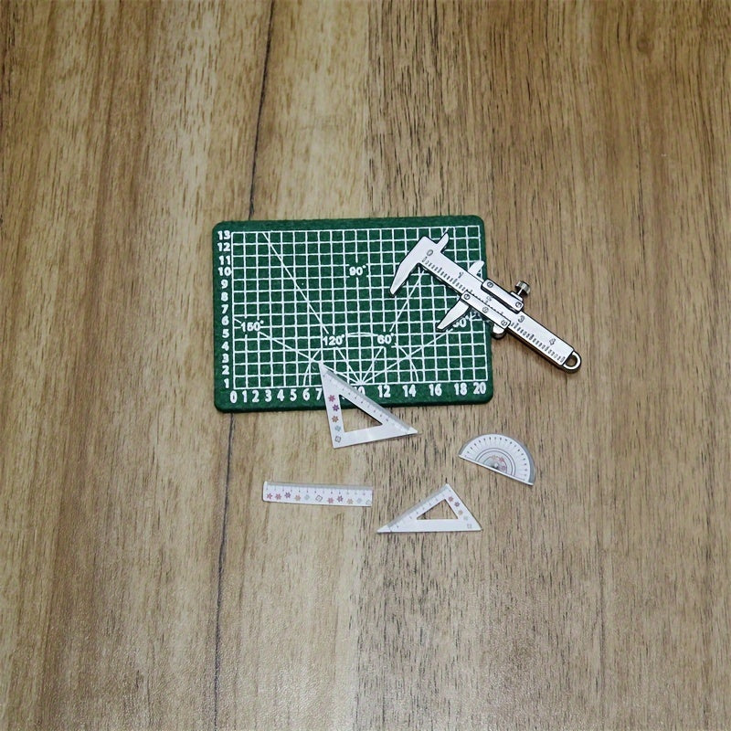 6pcs Dollhouse Metal Pointer Caliper Model Ornament Mini Woven Cutting Board