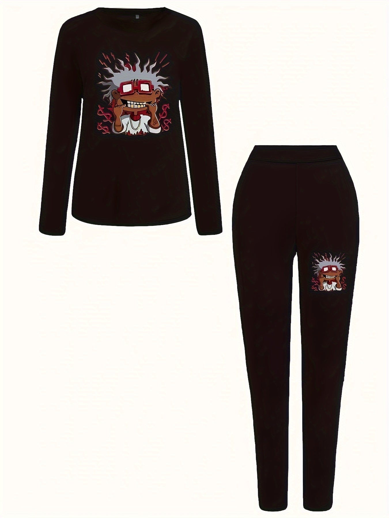  Cartoon Print Tee & Legging Two Piece Set
