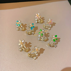 Rhinestone Decor Stud Earrings Flower Design