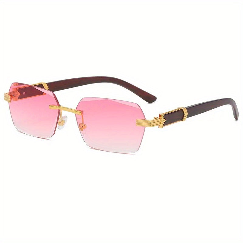 Men's Rimless Square Wood Grain Sunglasses UV400