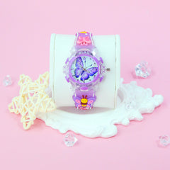 Butterfly Quartz Watch Glowing Hands Soft Silicone Strap Pink Dial Charms