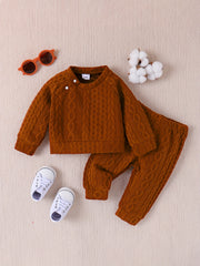 Unisex Baby Cable Knit Sweater & Pants 2pcs Outfit