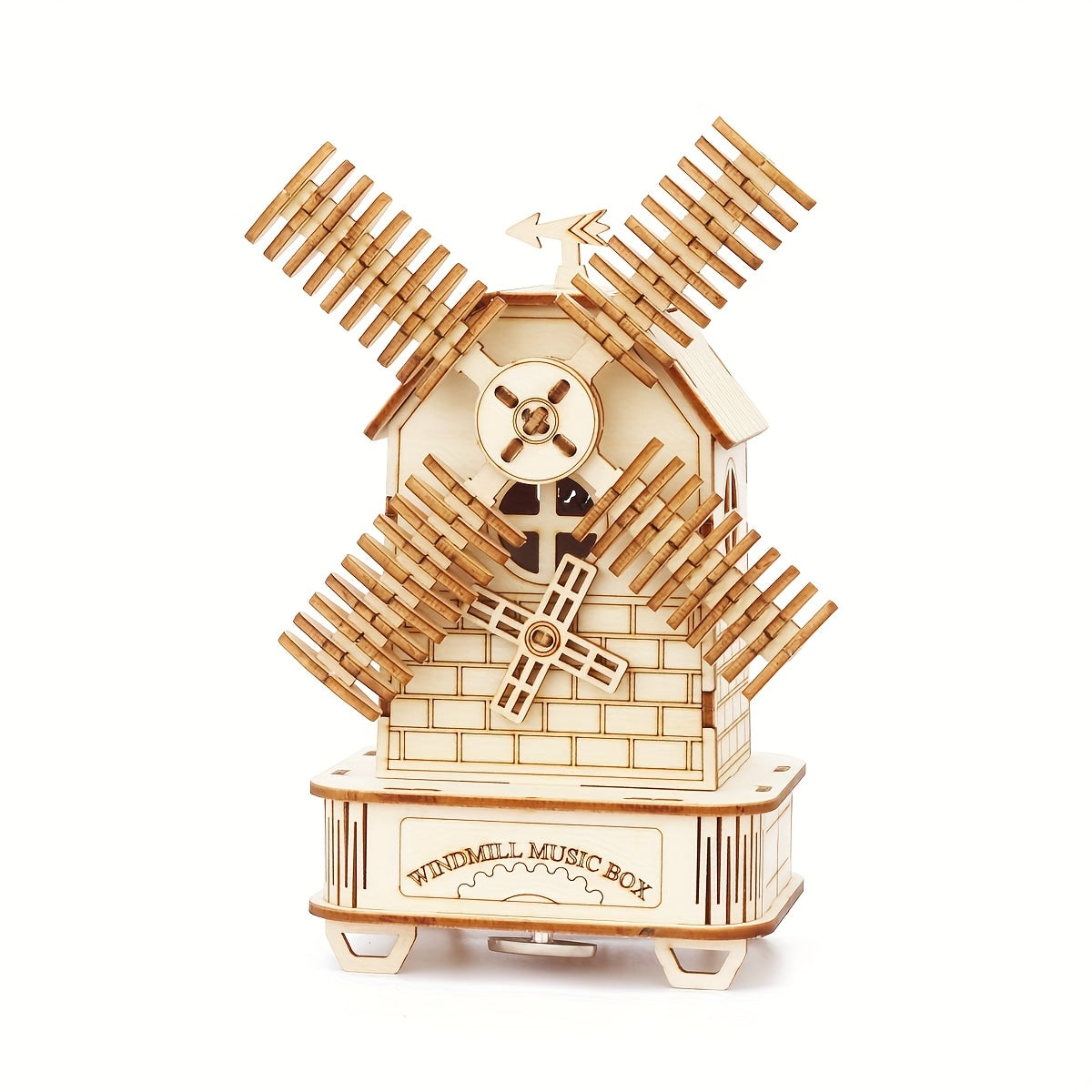 3D Wooden Windmill Puzzle Music Box Golden Mechanical Model Ideal Gift