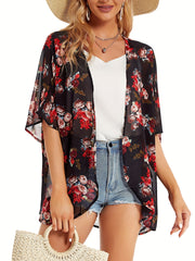  Floral Print Bat Sleeve Summer Cardigan