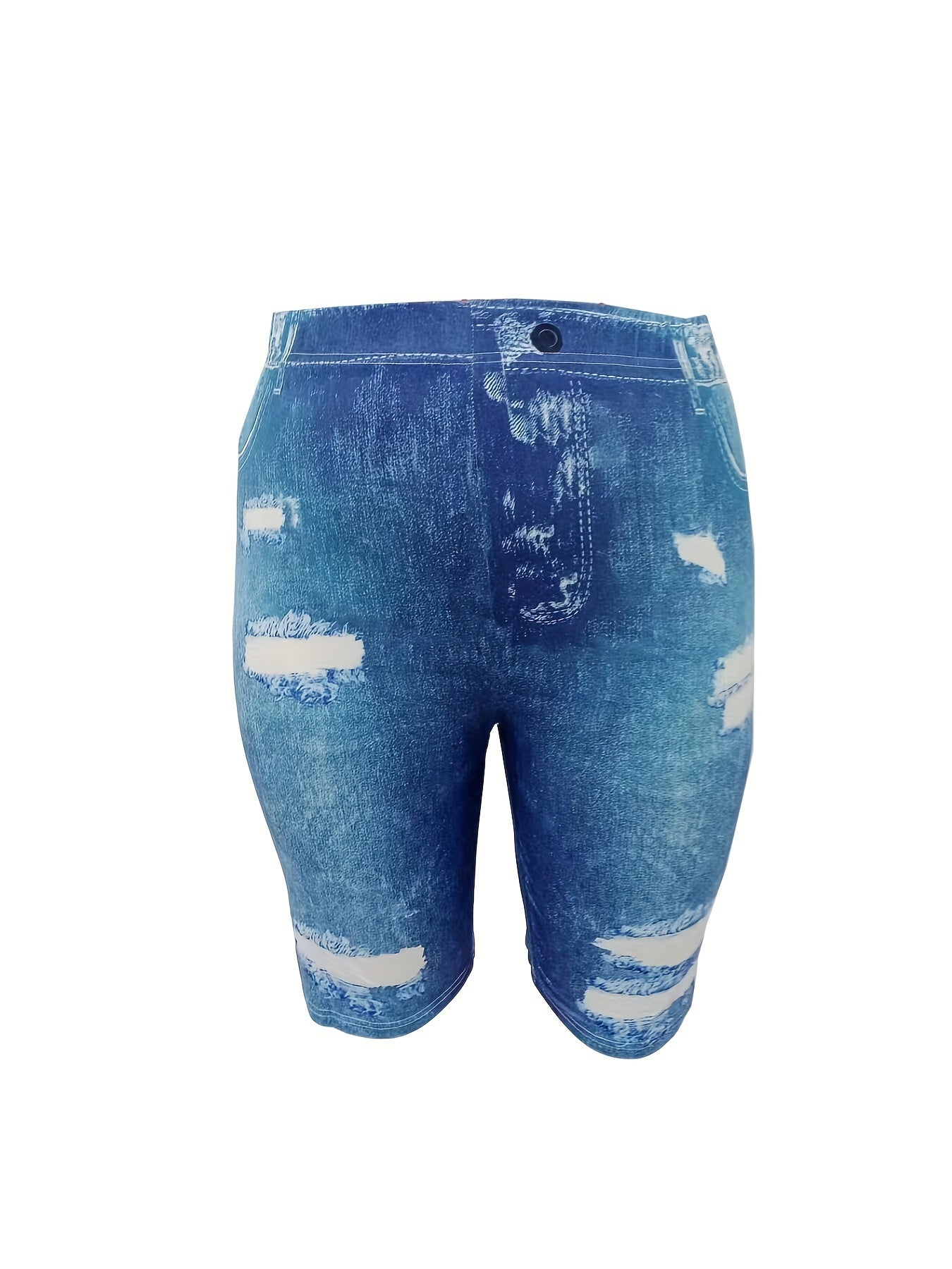  Denim Print High Rise Skinny Shorts