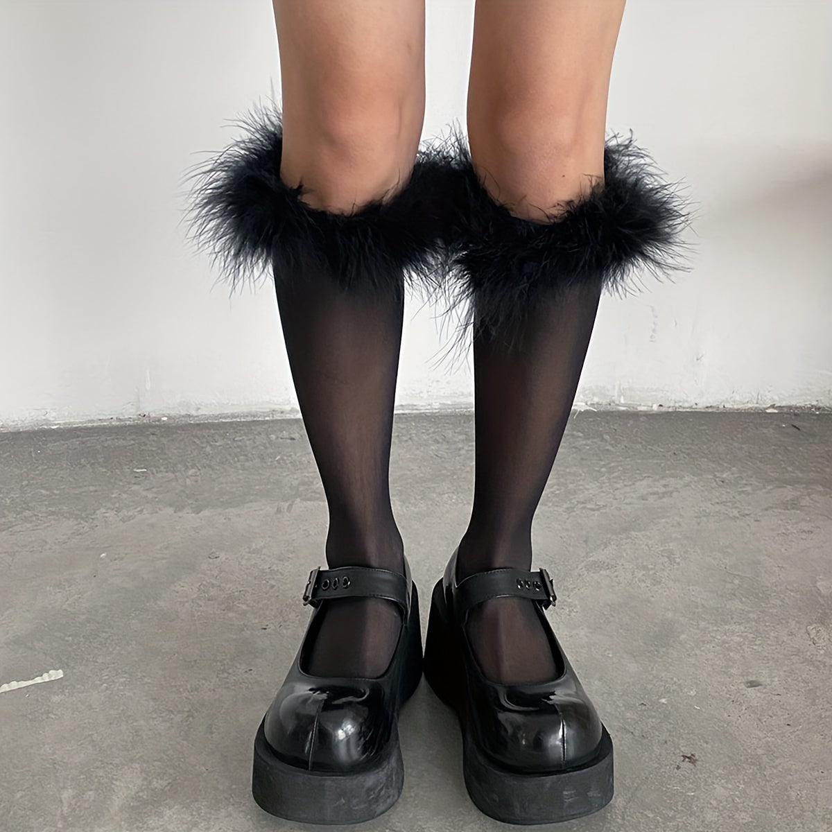 Fuzzy Trim Calf Socks All-match Knee High Stockings