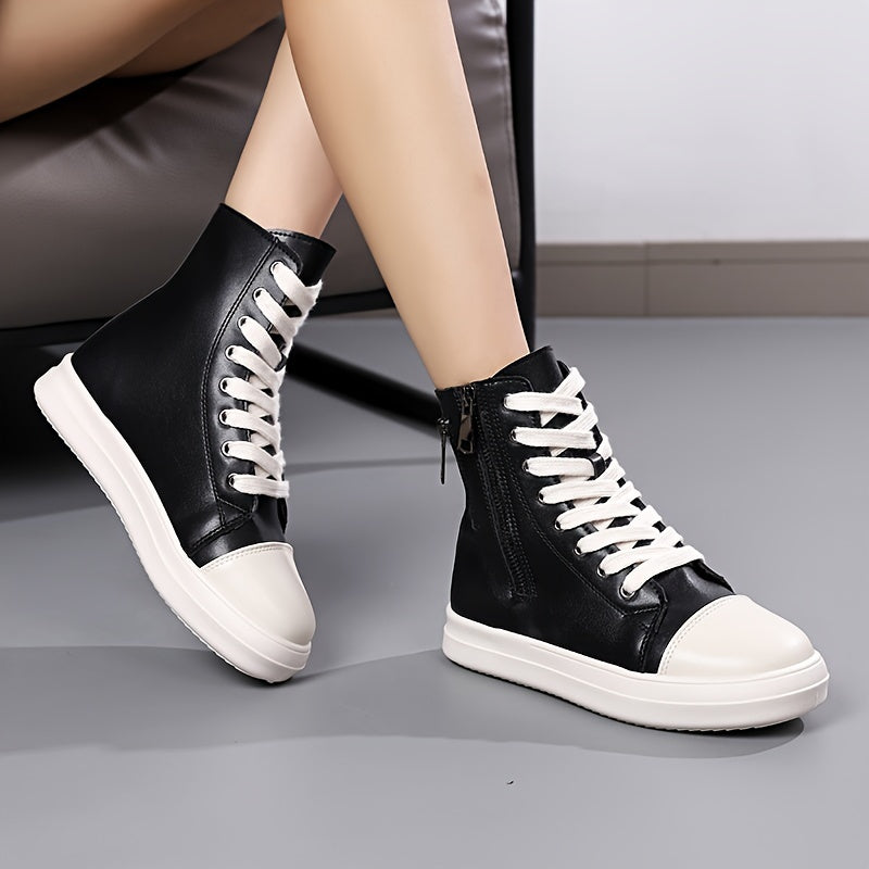 Women's High Top Skate Shoes Faux Leather Comfortable Zipper Sport Shoes