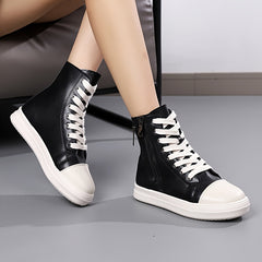 Women's High Top Skate Shoes Faux Leather Comfortable Zipper Sport Shoes